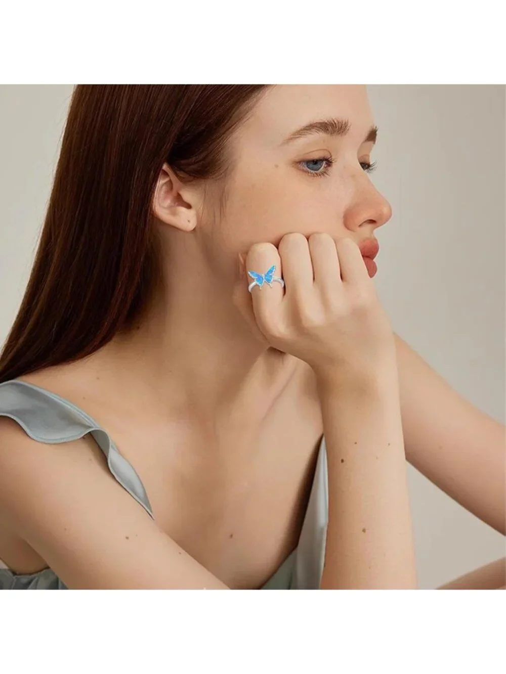 Sterling Silver Opal Butterfly Adjustable Ring - Cute Jewelry for Women’s Gifts